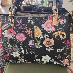Black Floral Satchel Handbag - Multicolor Bloom